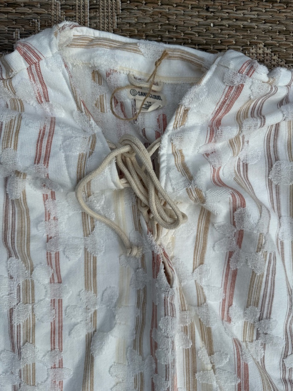 Sand Cloud Organic Cotton Striped Tie-Neck Top with Textured Dot Detail - Picture 2 of 8